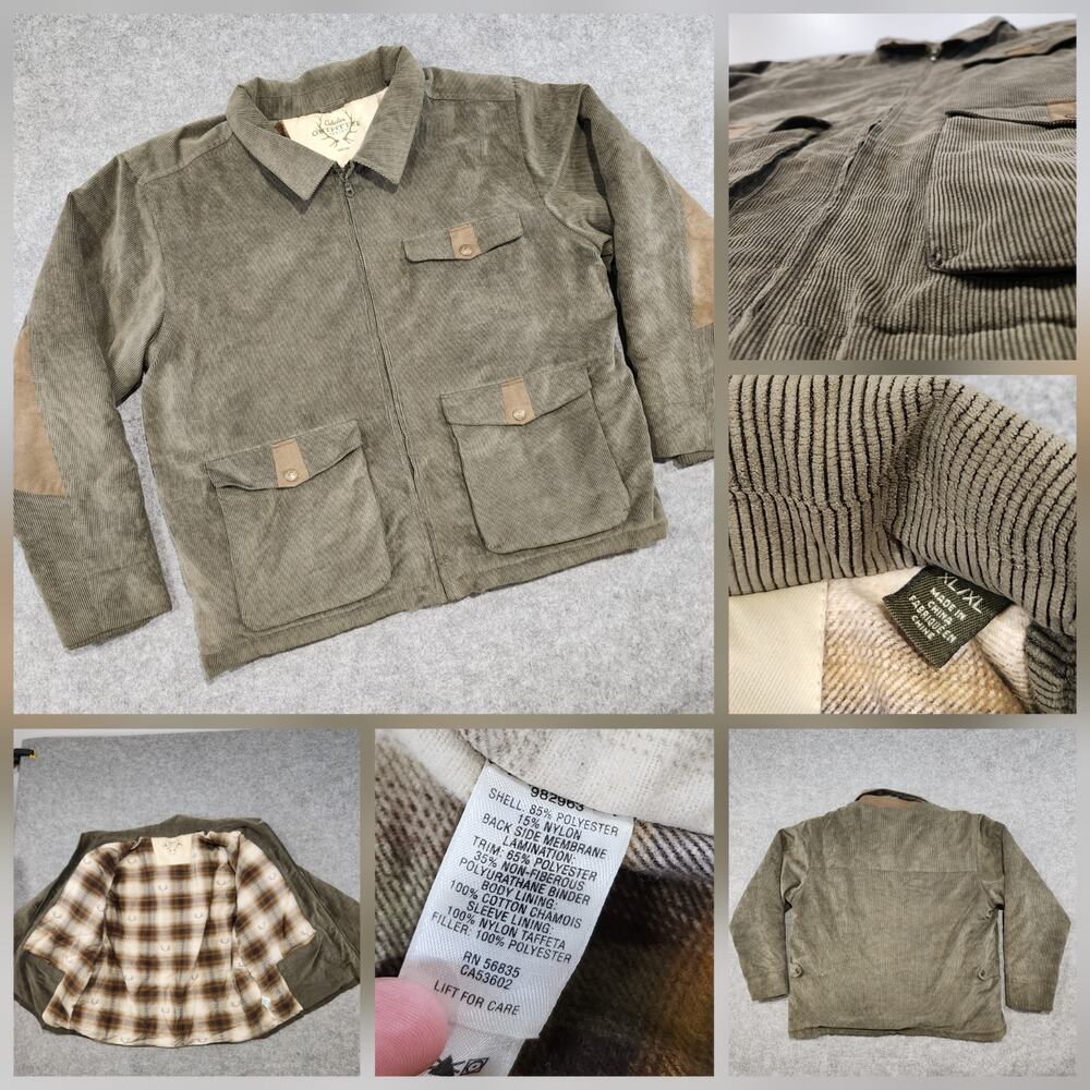 Cabelas Outfitter Mens XL Corduroy Flannel Lined Leather‎ Trim Bomber Jacket